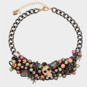 Betsey Johnson Halloween Skull Crystal  Statement Necklace
